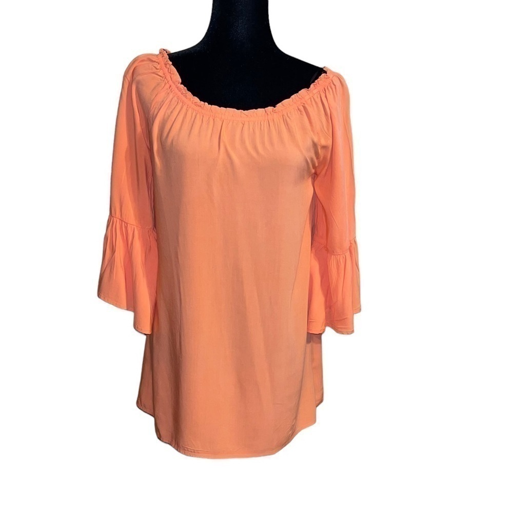 Blu Pepper Off Shoulders/Bell Peach Orange Sleeves Mini Dress Size Small - Picture 2 of 11